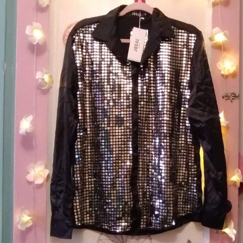 Jogal Flashy Satin Button Down